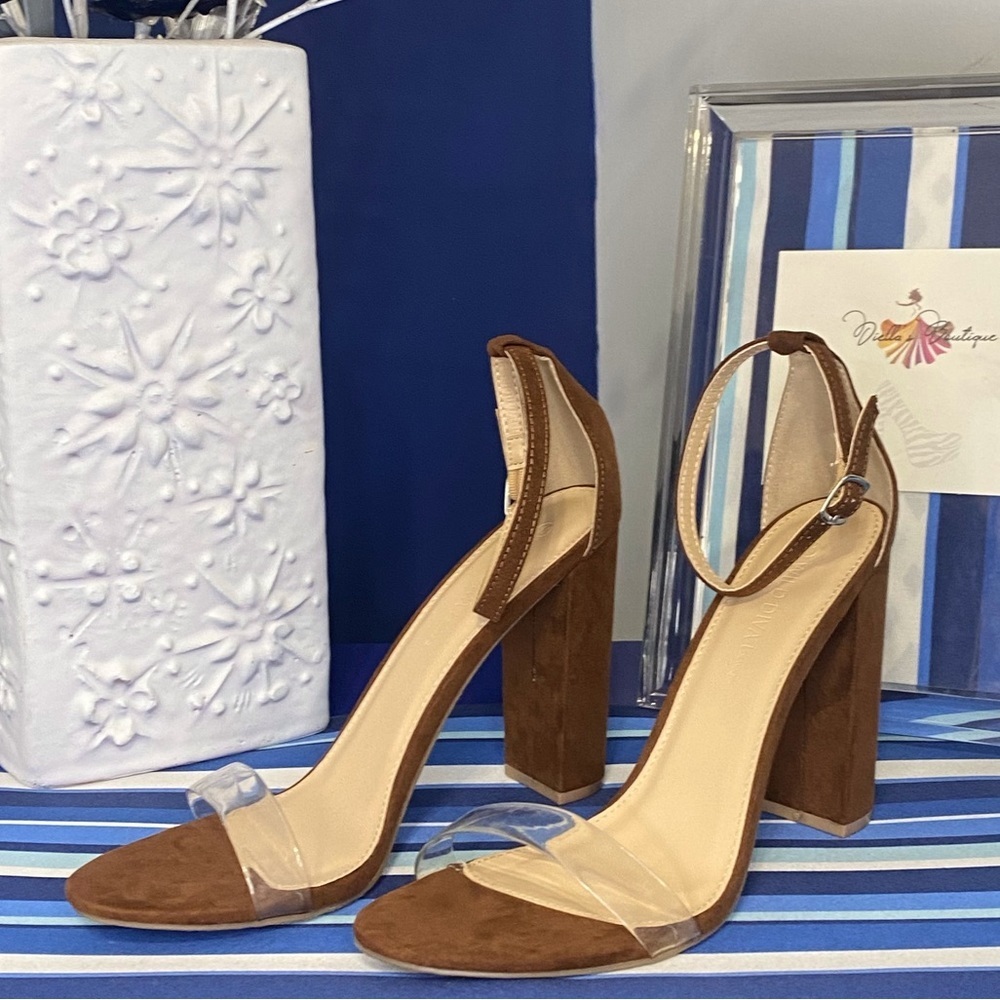 Brown and clear single strap toe and ankle sandal high heels wild diva - Picture 2 of 8